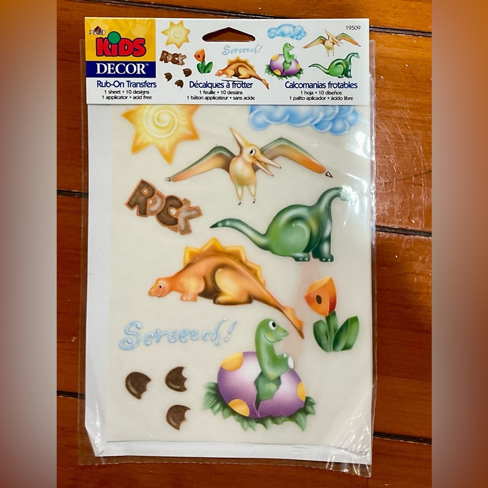 Plaid Kids Decor Rub-On Transfers - Dinosaurs